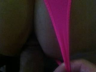 He loved tugging on my hot pink thong so while u slipped it in my ass my thong was ribbing my clit.  You want to tug my thong?