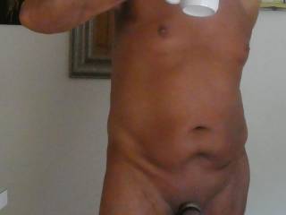 Naked this morning having coffee start my day.