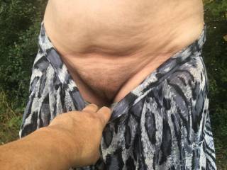 Giving a topless lady a helping hand