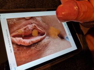 Some warm cum dumped into her wide open pussy