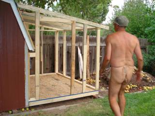 Found some old pics of hubby building a shed. he likes to work nude.