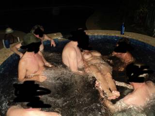 My wife in the spa with guys