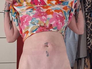New dress pussy flash, shaven and pierced