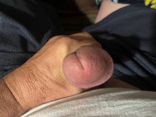 Just horny stroking looking down at my mushroom head, need someone to lick it