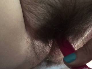 Wifey toying her hot hairy pussy