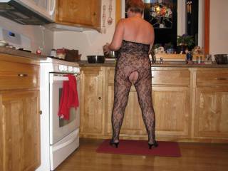getting ready for supper.  Won't he be surprised when he walks in.