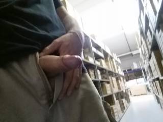 Horny at work. Throbbing dick sticking out