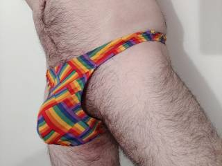 Slowly finding that thongs ain't so bad...certainly show off a hard cock better than boxers do!
