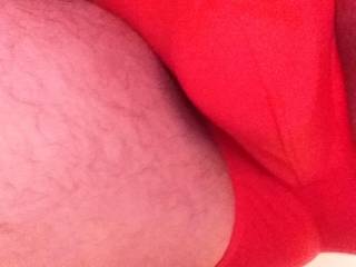 Horny mature cock in red.