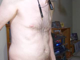 A partial body right side frontal scene as I stand looking at the TV...September 2025. FZ100 camera was used.