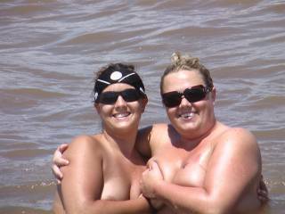 Sue and Kim washing off the load I shot on both of them at the lake