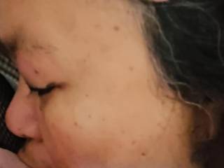 Licking and sucking my balls and the base of my cock before sucking... building up anticipation and cum!! Such an amazingly good feeling, want to try her?