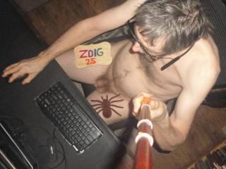 A selfie from above of my naked body as I sit at my desk/PC... W290 camera is used.