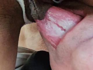 As she massages and strokes my chest, loins, and cock,  I decided to part her sweet dark lips with my tongue to get t the savory pink meat and juices that lie beneath~!! Would you do the same??