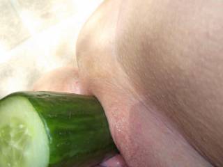 I love stuffing things inside my warm, wet, tight pussy. Today I chose a very cold cucumber x