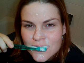 Hubbys friend came on my face after he caught me brushing my teeth with my hubbys jizz. :P