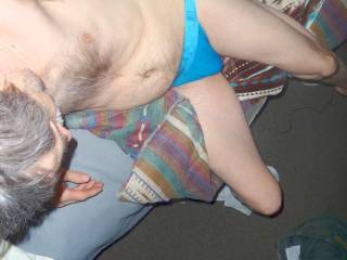 A partial body of me wearing my undie as I am in the process of getting out of bed in late April of 2025. Camera used, Z4.