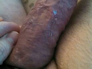 My semi flaccid cock covered with precum!  What a mess!  Will you clean it up for me?
