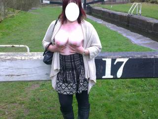 Sunday morning walk down by the canal just had to get my tits out want to be strolling past?
