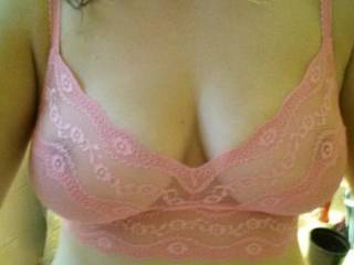 Hubby left me home alone so playing by myself.  Sharing my new bra.