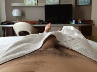 I'm in a hotelroom all by myself, just lying there, thinking of what I'd do to you if you were here right now....