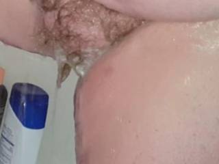 My wife’s hairy pussy in the shower