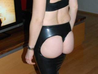 At this day we like to wear black latex ... I love to show my cheeks in this spanking skirt