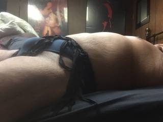 Indigo thong bulge with black  fringe