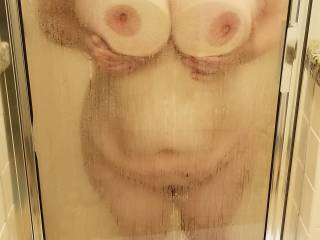 Wife big tits in the shower while on vacation.