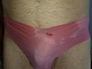 My wife\'s panties. They feel so soft on my cock.