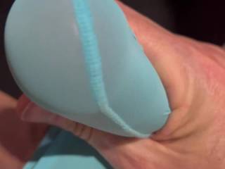 Just sat watching tv playing with my cock in my sexy blue silky thong I like would you play with it for me if you were sat here with me ??