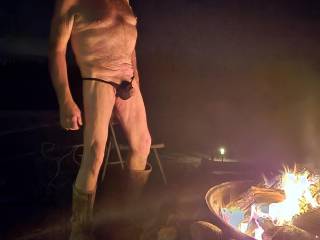 My bulging cock at fire pit