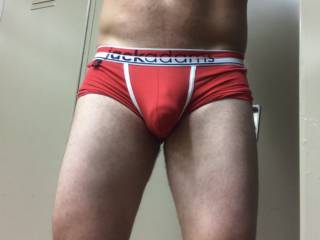 My red undies before I take them off for a shower