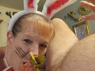 A Rabbit eating her carrot... Happy Halloween....slutty photo shoot