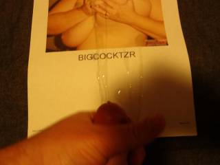BIGCOCKTZR licked her huge nipples for me so I rewarded her with streams of cum.  bullseye!