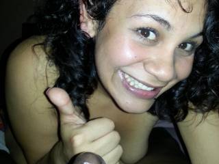 This is my new friend playing aroung giving the thumbs up I give her 2 thumbs up on the blowjob she is so sexy