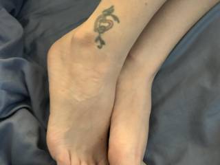 Guys are always asking about my little feet, so snapped a photo of them.  See profile for exact size but needless to say, I can wear hand me downs as they are grown out of :)