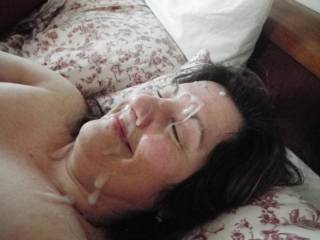 what a wonderful woman, smiling with a facial