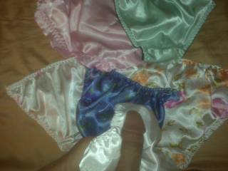 so many silky satin panties that need a hot load  luv to rub all these panties on my balls