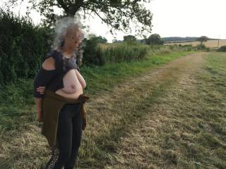 A lovely long grassy walk, with big tits at the end waiting