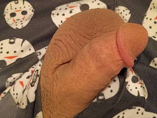 I was just sitting here when I noticed that my cock and balls had fallen out of my pants. He really wants to play and cum for someone.