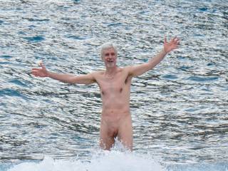 Skinny-dipping on Santorini Island, Greece--an Aussie woman passing by offered to take my pics--alas, she offered nothing more. Still the first time a woman had ever photographed me nude.