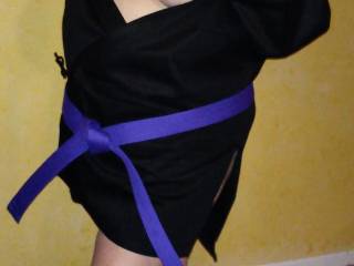 sexy wife showing off in black gi