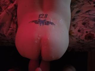 Cum all over my back and ass.