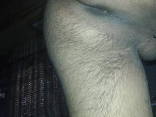 standing with leg lifted up for a better view of my hole