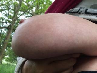 1 of 4 - offering right tit, in close-up