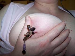 Showing off my new nipple clamp. Do you like it?