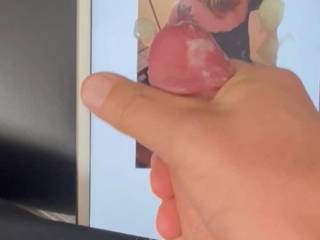 Mrs. Brrhodes had her wet mouth open for cum with her sweet tits just hanging out. I had to give her a nice hot load of cum…. Of course the iPad decided to give a preview of upcoming tributes….