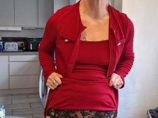 Knicker flash to tease hubby before we go out for lunch