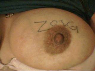 clearer shot of zoig written on my tit